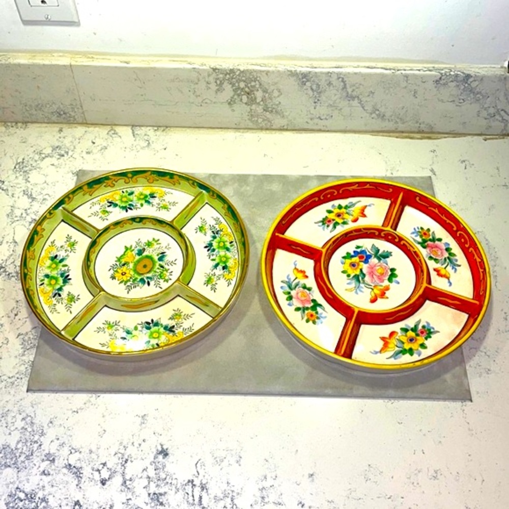 Hand Painted Moriyama Divided Food Trays Made in Japan Vintage Pair of 2 EUC
